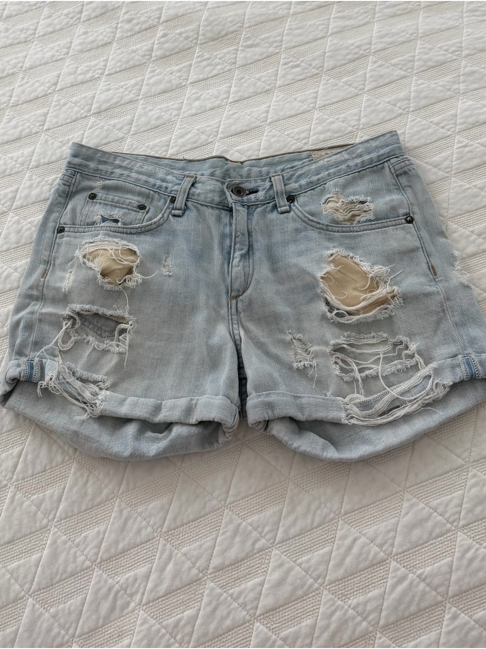 rag & bone Light Blue Distressed Denim Shorts